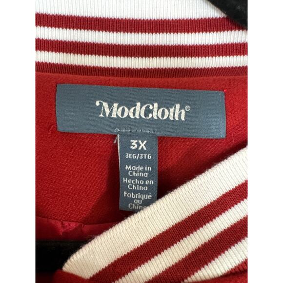 ModCloth Bases Loaded Shadow Berry 3X Plus Size Baseball Varsity Jacket Preppy - Picture 8 of 11